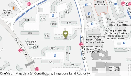 Location map of Blk 528 Jurong West St 52, a HDB resale block in Jurong West, Singapore