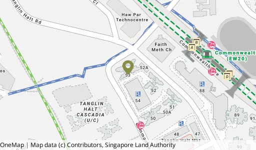Location map of Blk 53 C'wealth Dr, a HDB resale block in Queenstown, Singapore