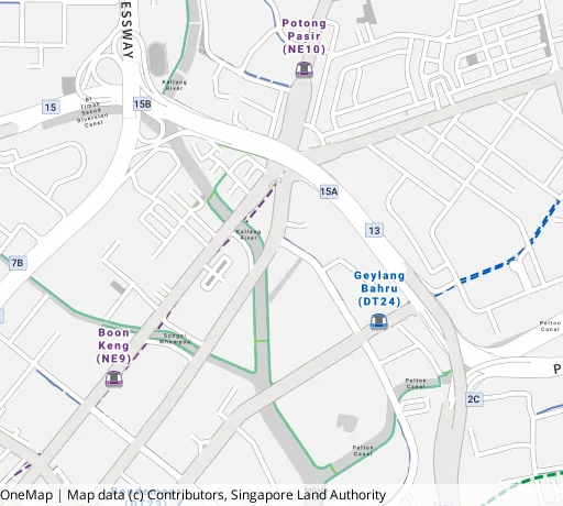 Map of the area around Blk 53 Geylang Bahru in Kallang/Whampoa, showing 400 m and 1 km rings and 2 primary schools within 1 km