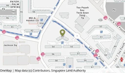 Location map of Blk 53 Lor 5 Toa Payoh, a HDB resale block in Toa Payoh, Singapore