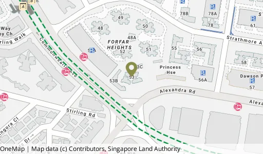 Location map of Blk 53 Strathmore Ave, a HDB resale block in Queenstown, Singapore