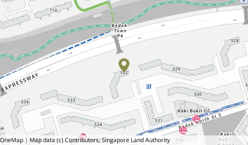 Location map of Blk 532 Bedok Nth St 3, a HDB resale block in Bedok, Singapore