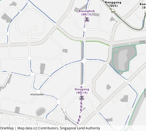 Map of the area around Blk 532 Hougang Ave 6 in Hougang, showing 400 m and 1 km rings and 6 primary schools within 1 km