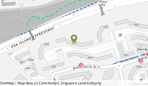 Location map of Blk 533 Bedok Nth St 3, a HDB resale block in Bedok, Singapore