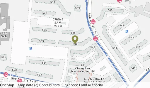 Location map of Blk 534 Ang Mo Kio Ave 10, a HDB resale block in Ang Mo Kio, Singapore
