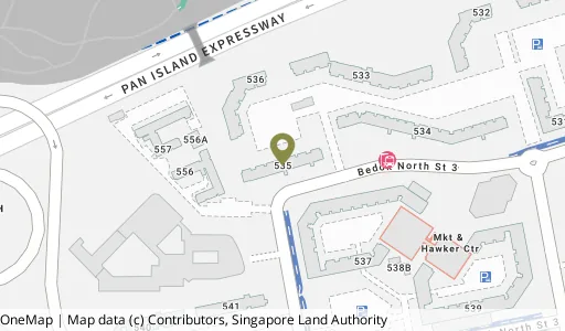 Location map of Blk 535 Bedok Nth St 3, a HDB resale block in Bedok, Singapore
