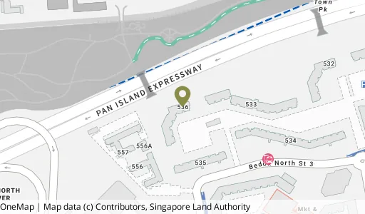 Location map of Blk 536 Bedok Nth St 3, a HDB resale block in Bedok, Singapore