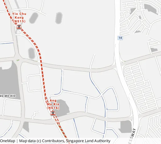 Map of the area around Blk 538 Ang Mo Kio Ave 5 in Ang Mo Kio, showing 400 m and 1 km rings and 1 primary school within 1 km