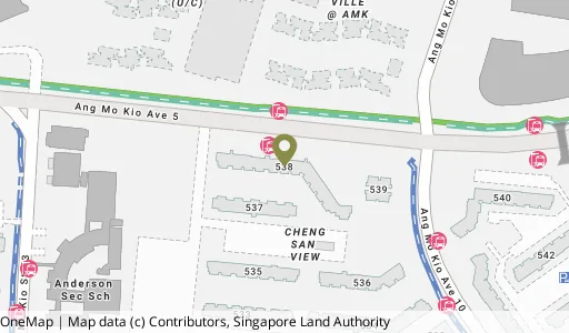 Location map of Blk 538 Ang Mo Kio Ave 5, a HDB resale block in Ang Mo Kio, Singapore