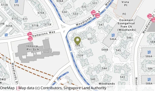 Location map of Blk 538 Woodlands Dr 16, a HDB resale block in Woodlands, Singapore