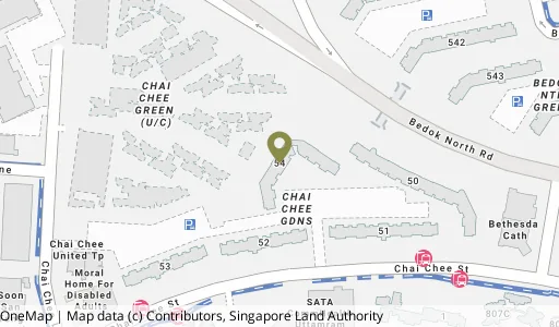 Location map of Blk 54 Chai Chee St, a HDB resale block in Bedok, Singapore