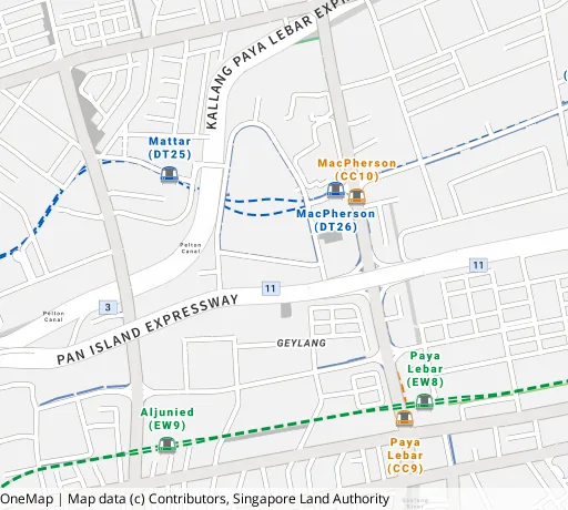 Map of the area around Blk 54 Pipit Rd in Geylang, showing 400 m and 1 km rings and 2 primary schools within 1 km