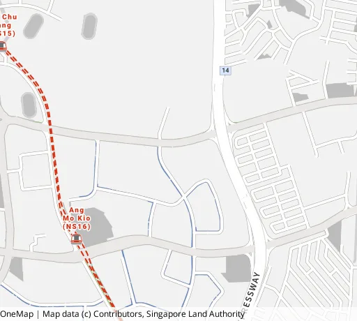 Map of the area around Blk 542 Ang Mo Kio Ave 10 in Ang Mo Kio, showing 400 m and 1 km rings and 1 primary school within 1 km