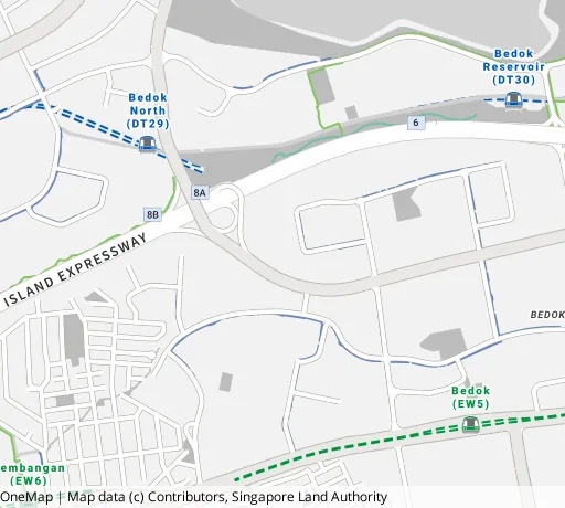 Map of the area around Blk 542 Bedok Nth St 3 in Bedok, showing 400 m and 1 km rings and 2 primary schools within 1 km