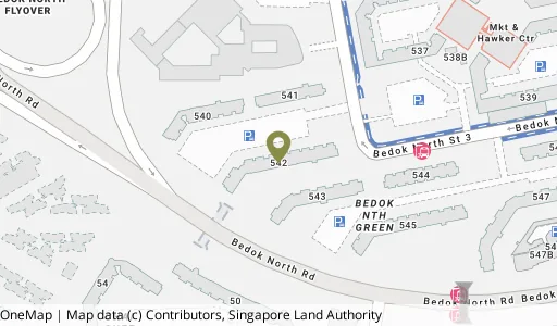 Location map of Blk 542 Bedok Nth St 3, a HDB resale block in Bedok, Singapore