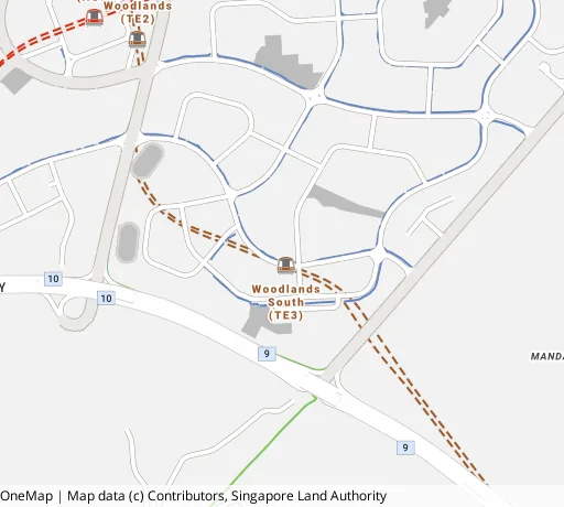 Map of the area around Blk 542 Woodlands Dr 16 in Woodlands, showing 400 m and 1 km rings and 4 primary schools within 1 km