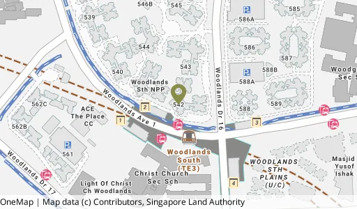 Location map of Blk 542 Woodlands Dr 16, a HDB resale block in Woodlands, Singapore
