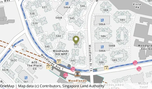 Location map of Blk 543 Woodlands Dr 16, a HDB resale block in Woodlands, Singapore