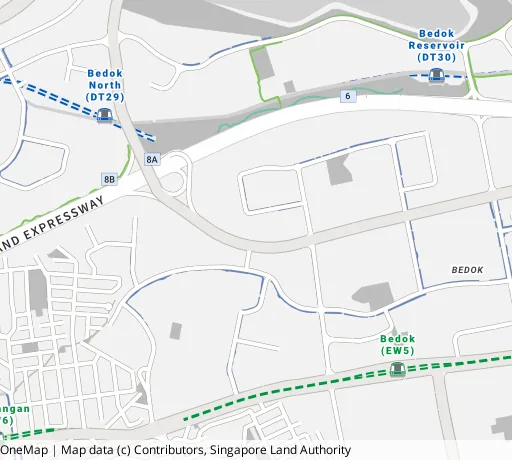 Map of the area around Blk 545 Bedok Nth St 3 in Bedok, showing 400 m and 1 km rings and 3 primary schools within 1 km