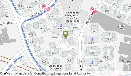 Location map of Blk 545 Woodlands Dr 16, a HDB resale block in Woodlands, Singapore