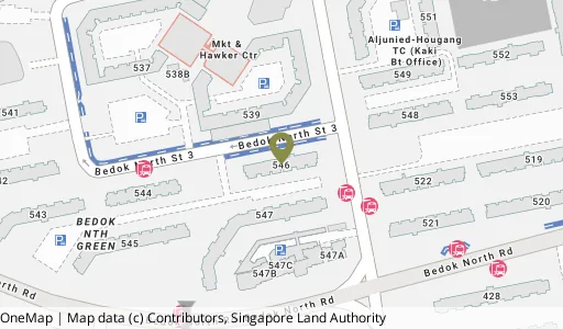 Location map of Blk 546 Bedok Nth St 3, a HDB resale block in Bedok, Singapore