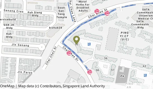 Location map of Blk 55 Chai Chee Dr, a HDB resale block in Bedok, Singapore