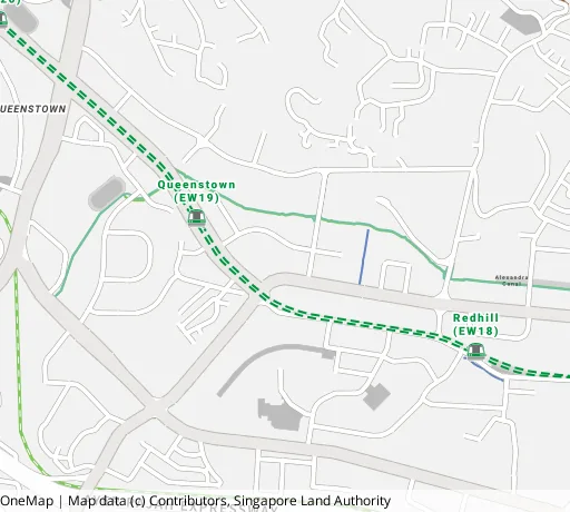 Map of the area around Blk 55 Strathmore Ave in Queenstown, showing 400 m and 1 km rings and 1 primary school within 1 km