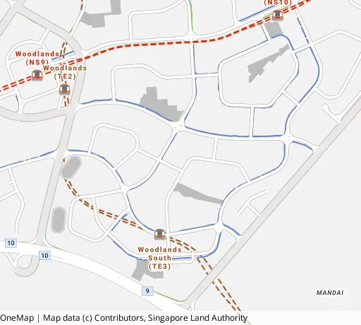 Map of the area around Blk 553 Woodlands Dr 44 in Woodlands, showing 400 m and 1 km rings and 4 primary schools within 1 km