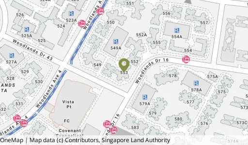 Location map of Blk 553 Woodlands Dr 44, a HDB resale block in Woodlands, Singapore