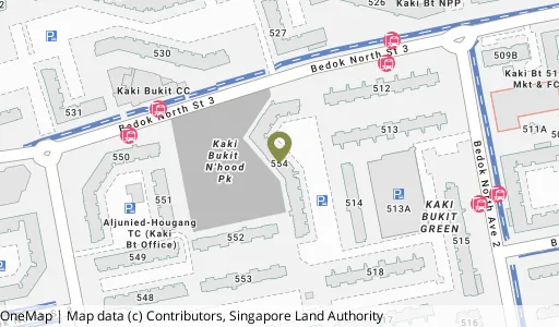 Location map of Blk 554 Bedok Nth St 3, a HDB resale block in Bedok, Singapore