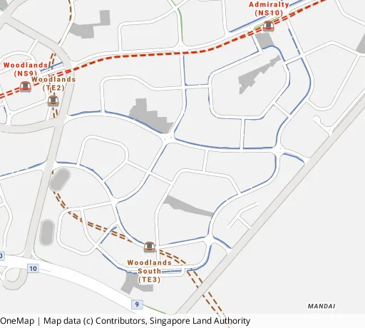 Map of the area around Blk 555 Woodlands Dr 53 in Woodlands, showing 400 m and 1 km rings and 4 primary schools within 1 km