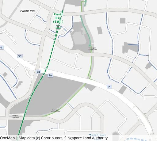 Map of the area around Blk 557 Pasir Ris St 51 in Pasir Ris, showing 400 m and 1 km rings and 3 primary schools within 1 km