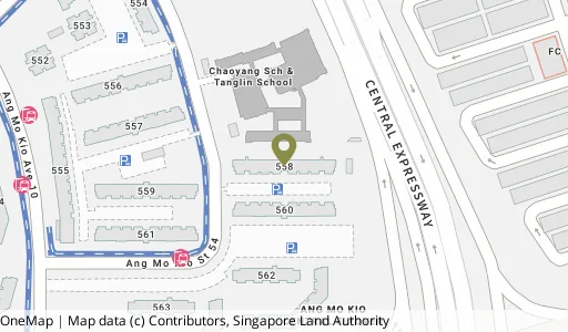 Location map of Blk 558 Ang Mo Kio Ave 10, a HDB resale block in Ang Mo Kio, Singapore