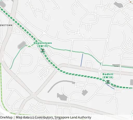 Map of the area around Blk 56 Strathmore Ave in Queenstown, showing 400 m and 1 km rings and 1 primary school within 1 km