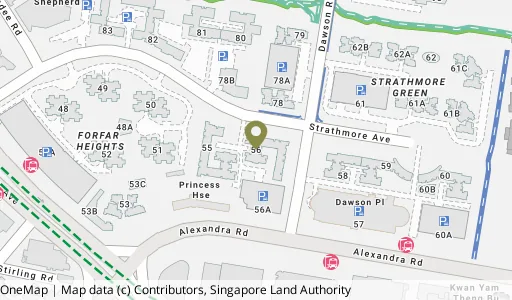Location map of Blk 56 Strathmore Ave, a HDB resale block in Queenstown, Singapore