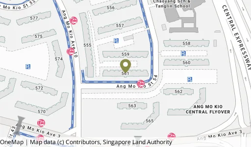 Location map of Blk 561 Ang Mo Kio Ave 10, a HDB resale block in Ang Mo Kio, Singapore