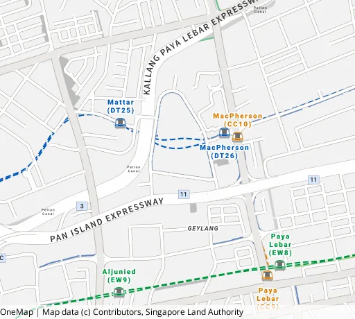 Map of the area around Blk 57 Circuit Rd in Geylang, showing 400 m and 1 km rings and 2 primary schools within 1 km