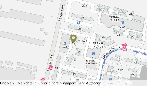 Location map of Blk 57 Teban Gdns Rd, a HDB resale block in Jurong East, Singapore