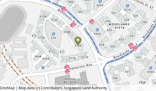 Location map of Blk 570A Woodlands Ave 1, a HDB resale block in Woodlands, Singapore