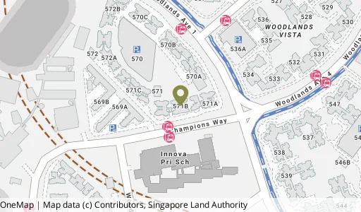Location map of Blk 571B Woodlands Ave 1, a HDB resale block in Woodlands, Singapore