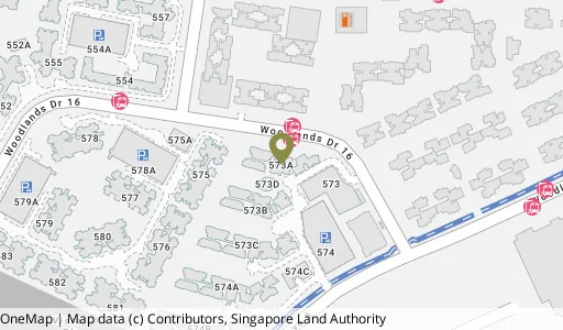 Location map of Blk 573A Woodlands Dr 16, a HDB resale block in Woodlands, Singapore