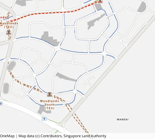 Map of the area around Blk 573B Woodlands Dr 16 in Woodlands, showing 400 m and 1 km rings and 4 primary schools within 1 km