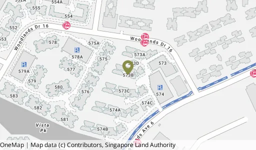 Location map of Blk 573B Woodlands Dr 16, a HDB resale block in Woodlands, Singapore