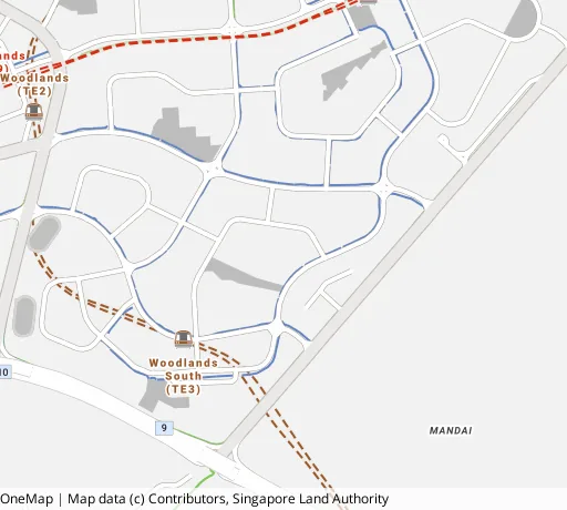 Map of the area around Blk 573C Woodlands Dr 16 in Woodlands, showing 400 m and 1 km rings and 4 primary schools within 1 km