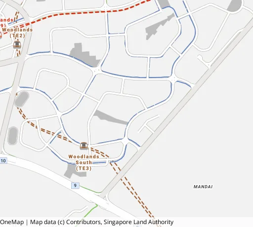 Map of the area around Blk 574A Woodlands Dr 16 in Woodlands, showing 400 m and 1 km rings and 4 primary schools within 1 km
