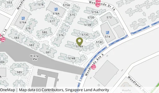 Location map of Blk 574A Woodlands Dr 16, a HDB resale block in Woodlands, Singapore