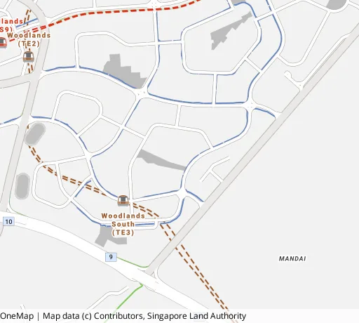 Map of the area around Blk 574B Woodlands Dr 16 in Woodlands, showing 400 m and 1 km rings and 4 primary schools within 1 km