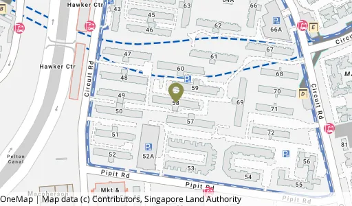 Location map of Blk 58 Circuit Rd, a HDB resale block in Geylang, Singapore
