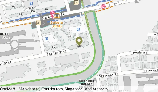 Location map of Blk 58 Dakota Cres, a HDB resale block in Geylang, Singapore