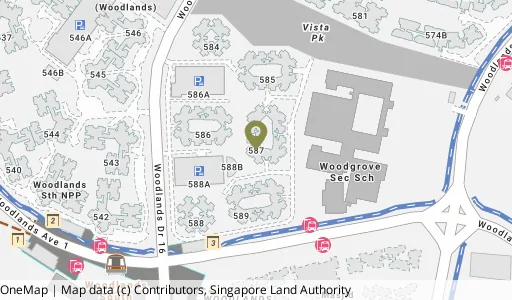 Location map of Blk 587 Woodlands Dr 16, a HDB resale block in Woodlands, Singapore